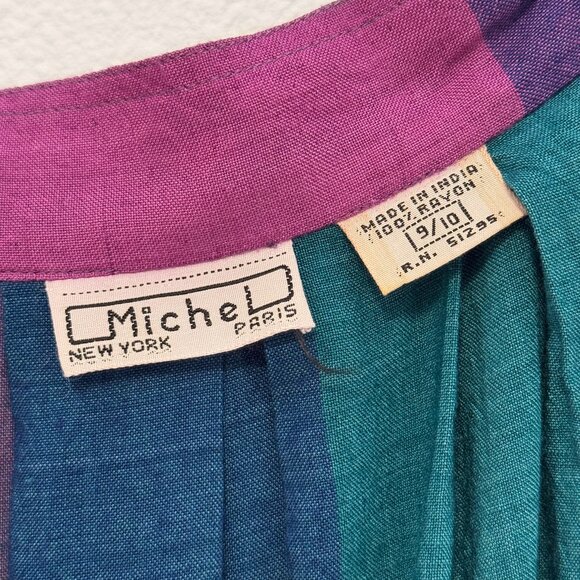 Vintage 70s 80s Purple Blue Green Plaid Rayon Midi Skirt Size 9 | 25-26" Waist - Picture 7 of 12